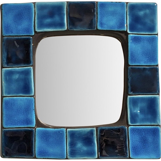 Image 1 of Vintage glazed ceramic wall mirror by Mithé Espelt, 1960