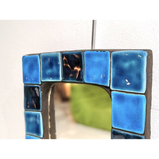 Image 1 of Vintage glazed ceramic wall mirror by Mithé Espelt, 1960