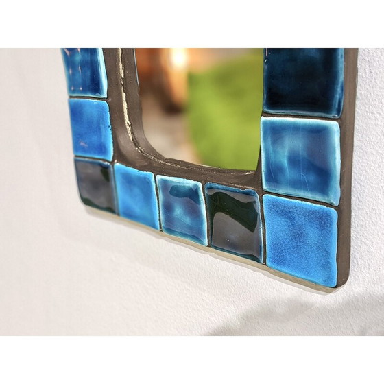 Image 1 of Vintage glazed ceramic wall mirror by Mithé Espelt, 1960