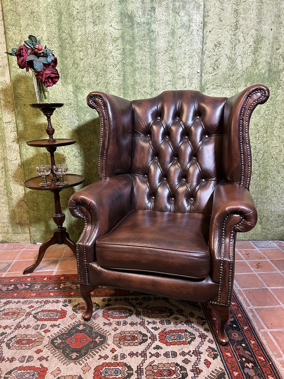 Image 1 of Chesterfield Leather Armchair Queen Anne style English 