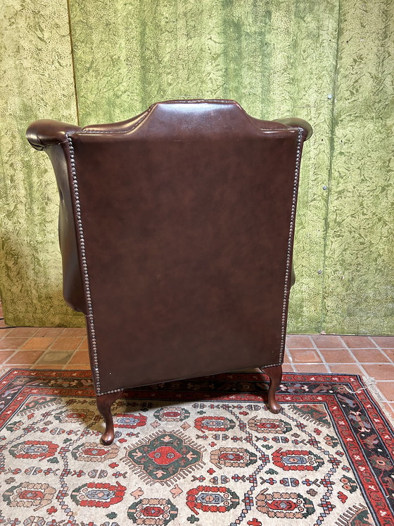 Image 1 of Chesterfield Leather Armchair Queen Anne style English 