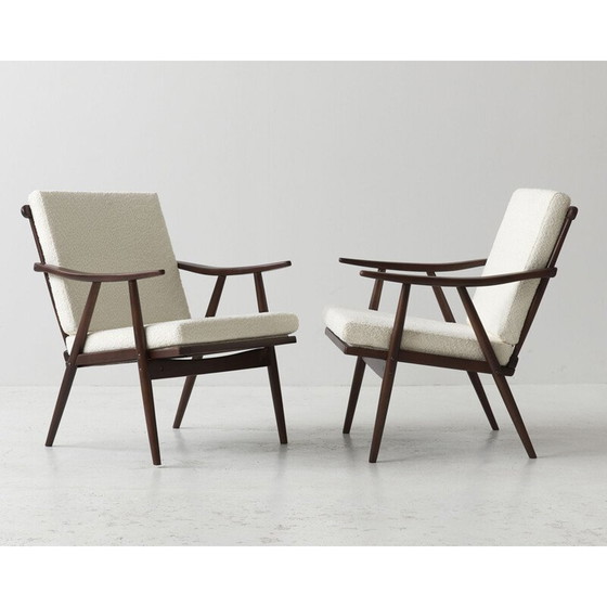 Image 1 of Pair of vintage wood and fabric armchairs for Ton, Czechoslovakia 1960