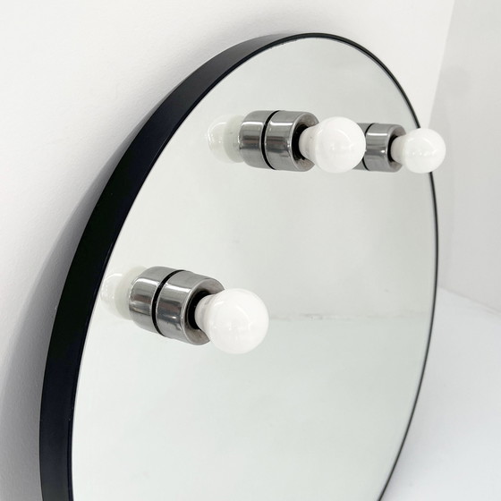 Image 1 of Round Black Vanity Mirror In Metal From Gedy, 1980S