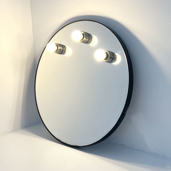 Image 1 of Round Black Vanity Mirror In Metal From Gedy, 1980S