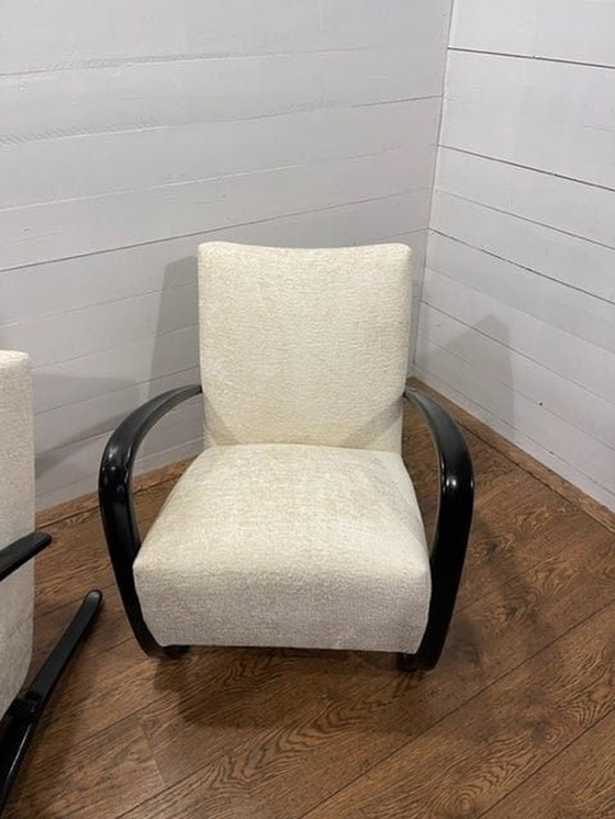 Image 1 of Set of 2 Jindrich halabala H269 Lounge chairs white bouclÃ©