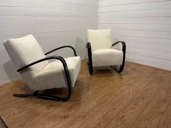 Image 1 of Set of 2 Jindrich halabala H269 Lounge chairs white bouclÃ©