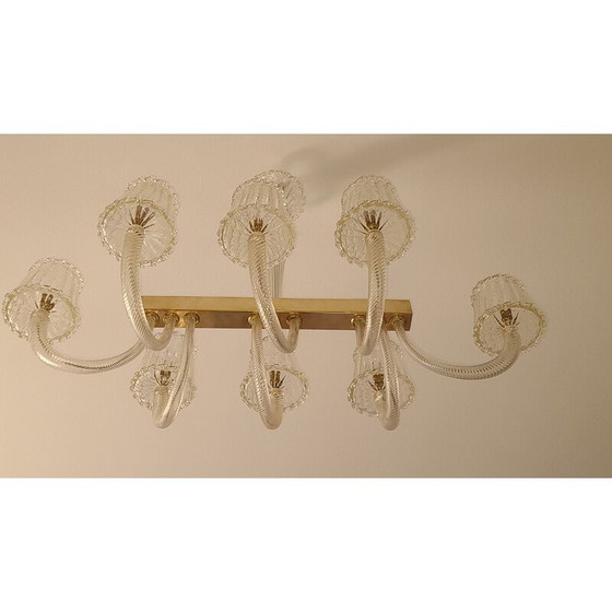 Image 1 of Vintage glass and brass chandelier by Barovier, 1950