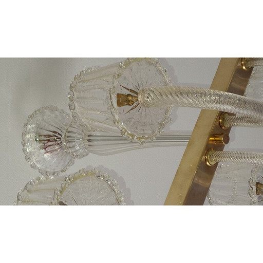 Vintage glass and brass chandelier by Barovier, 1950