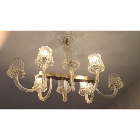 Image 1 of Vintage glass and brass chandelier by Barovier, 1950