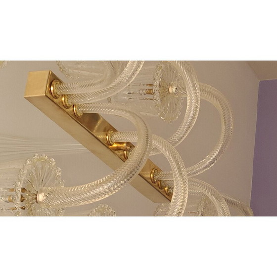 Image 1 of Vintage glass and brass chandelier by Barovier, 1950