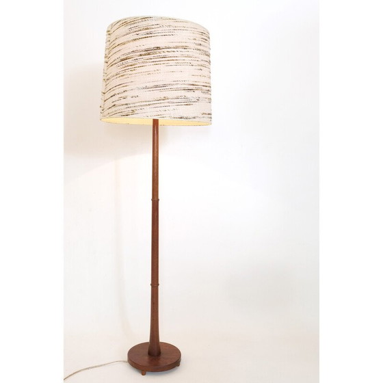 Image 1 of Vintage teak floor lamp with wool shade, Denmark 1960-1970