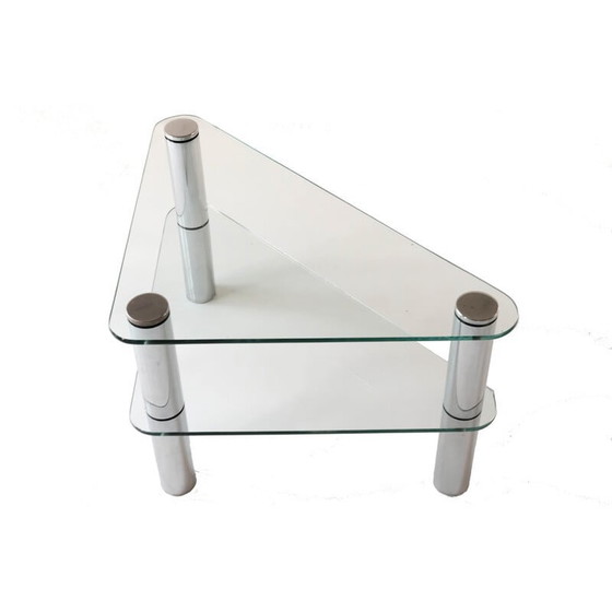 Image 1 of Italian vintage glass and chrome triangular coffee table, 1970s