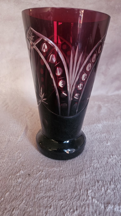 Beautiful Ruby Red Cut To Clear Polished Vase Bohemian