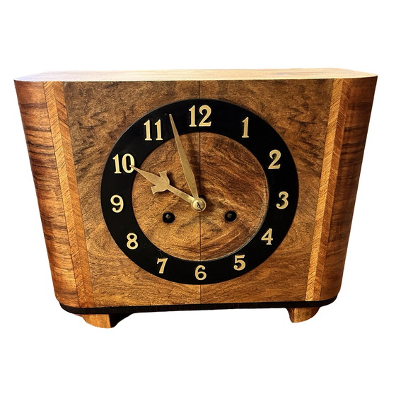 Image 1 of Wind-Up Art Deco Mantel Clock, Walnut, Germany, 1920S