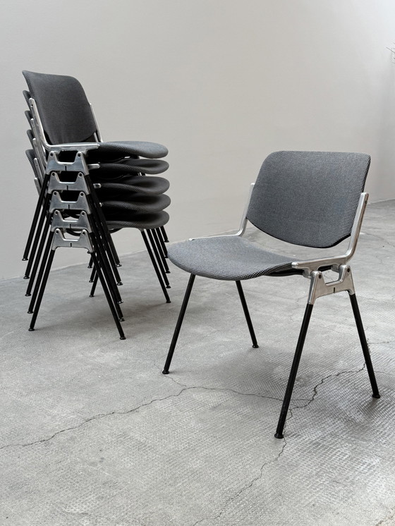 Image 1 of Giacomo Pirelli For Anonima Castelli Dc 106 Stacking Chairs Aluminum Pepita Houndstooth Pattern