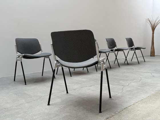 Image 1 of Giacomo Pirelli For Anonima Castelli Dc 106 Stacking Chairs Aluminum Pepita Houndstooth Pattern