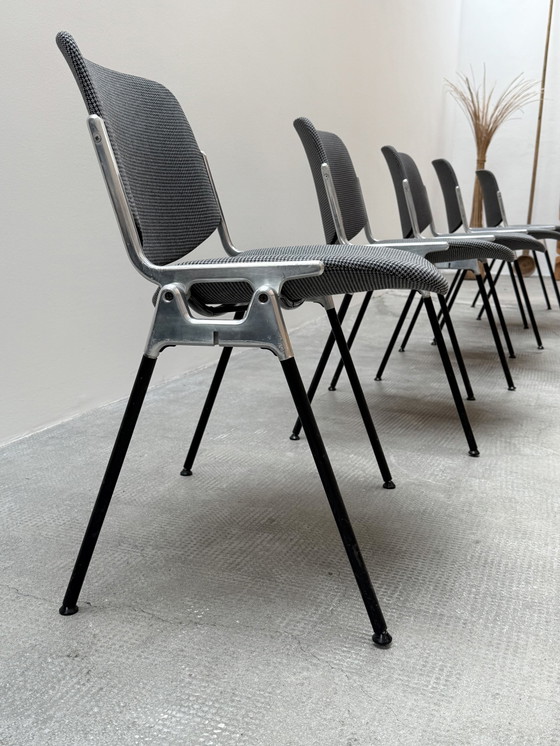 Image 1 of Giacomo Pirelli For Anonima Castelli Dc 106 Stacking Chairs Aluminum Pepita Houndstooth Pattern