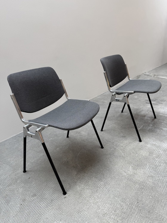 Image 1 of Giacomo Pirelli For Anonima Castelli Dc 106 Stacking Chairs Aluminum Pepita Houndstooth Pattern