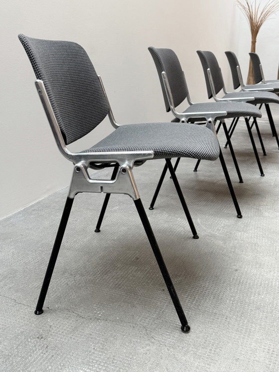 Image 1 of Giacomo Pirelli For Anonima Castelli Dc 106 Stacking Chairs Aluminum Pepita Houndstooth Pattern