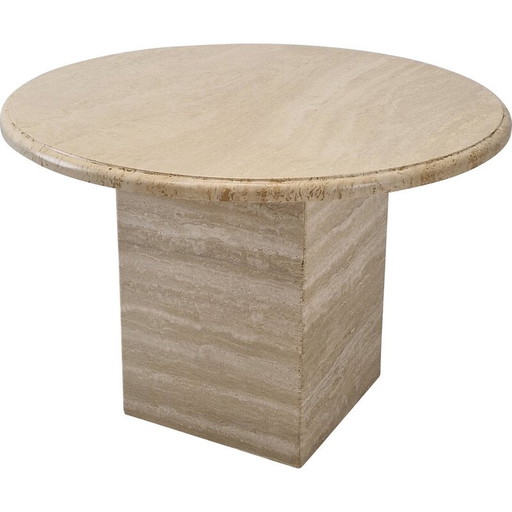 Vintage round travertine coffee table, Italy 1980