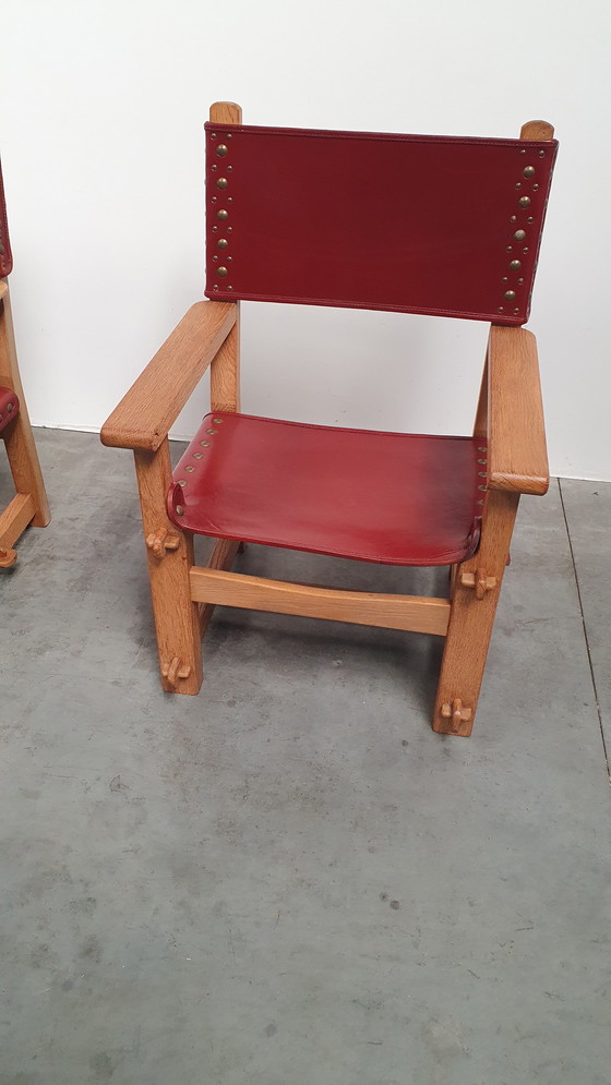 Image 1 of brutalist vintage solid oak chair arts & crafts