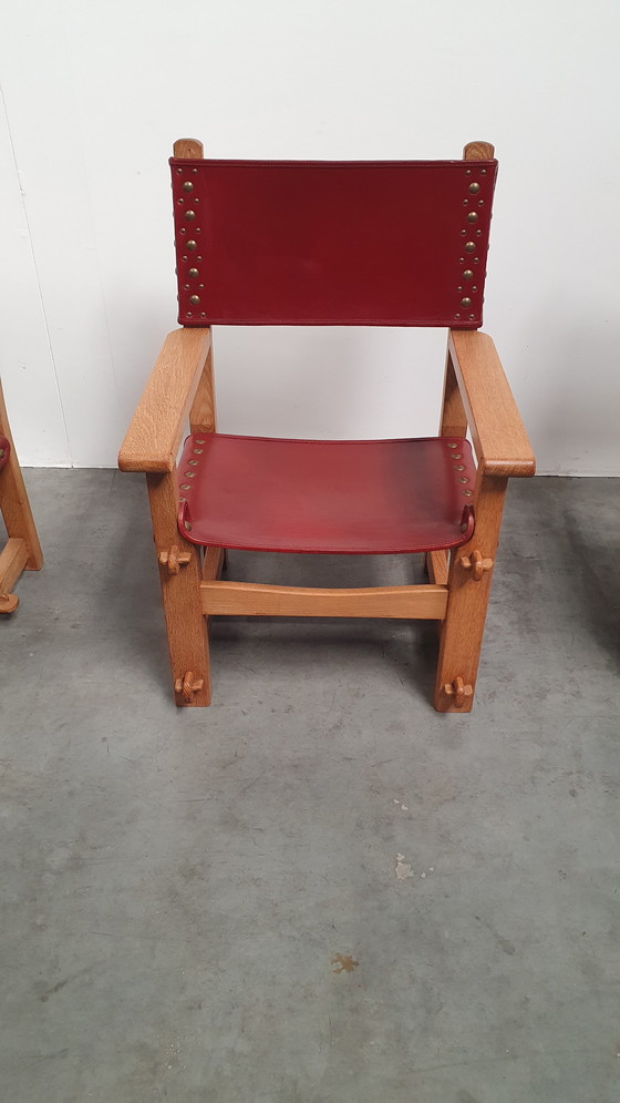 Image 1 of brutalist vintage solid oak chair arts & crafts