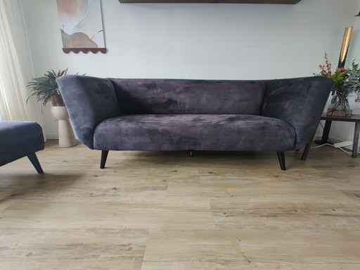 Velvet Sofa With Hocker