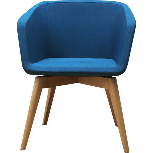 Vintage Tula armchair in light wood and blue fabric for Narbutas