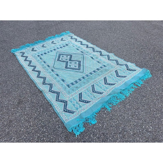 Image 1 of Vintage blue green wool Kilim rug, 1970