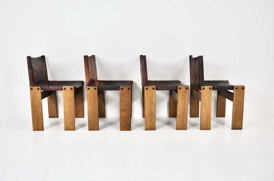 Image 1 of Chaises de salle à manger Monk par Afra & Tobia Scarpa pour Molteni, 1970, ensemble de 4