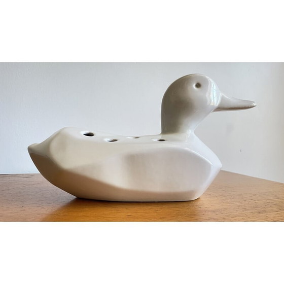 Image 1 of Vintage ceramic duck flower holder, 1980