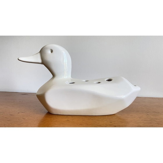 Image 1 of Vintage ceramic duck flower holder, 1980