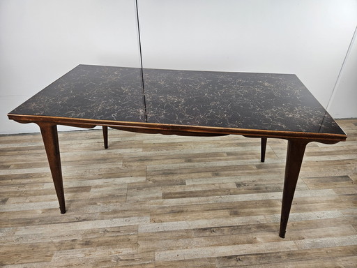 Mid Century Beech Table With Marble Effect Glass Top