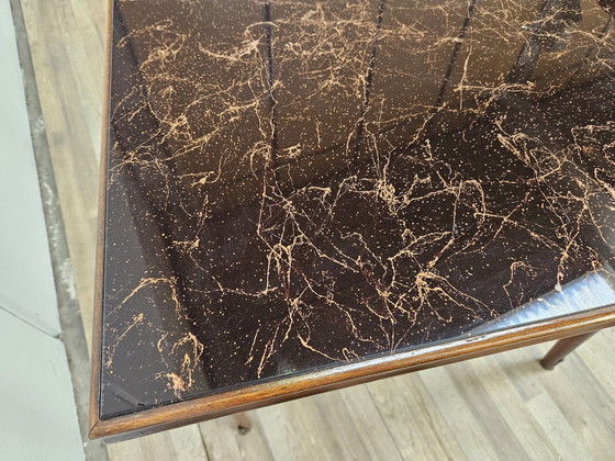 Image 1 of Mid Century Beech Table With Marble Effect Glass Top