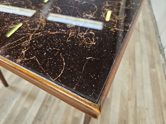 Image 1 of Mid Century Beech Table With Marble Effect Glass Top