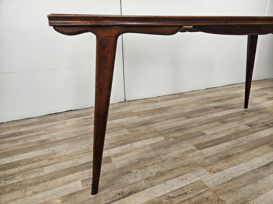 Image 1 of Mid Century Beech Table With Marble Effect Glass Top