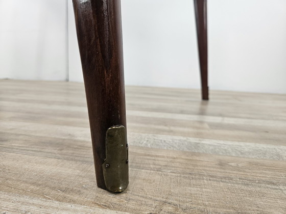 Image 1 of Mid Century Beech Table With Marble Effect Glass Top