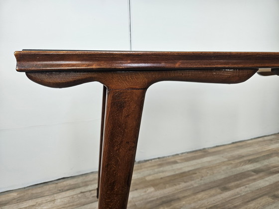 Image 1 of Mid Century Beech Table With Marble Effect Glass Top