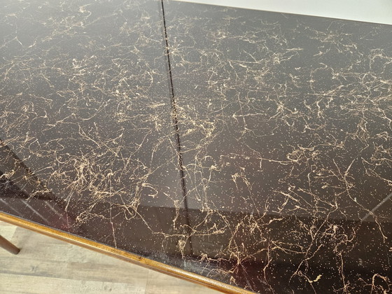 Image 1 of Mid Century Beech Table With Marble Effect Glass Top