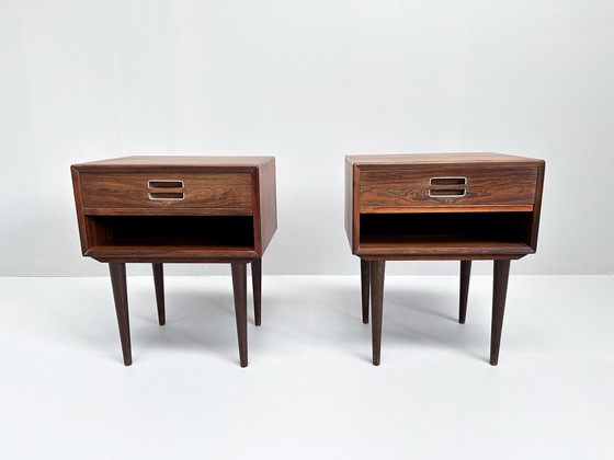 Image 1 of Set Of 2 Rosewood Nightstands in the style of Johannes Andersen For Dyrlund 1960S