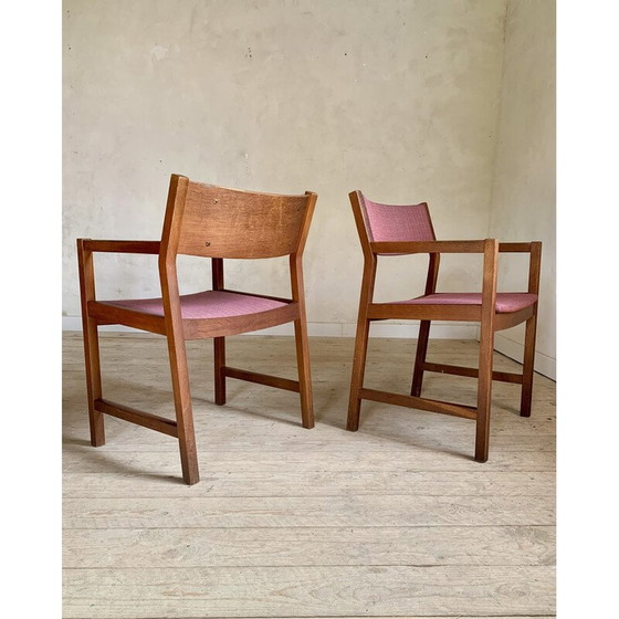 Image 1 of Pair of vintage armchairs in oiled solid oak and fabric by Borge Mogensen for Søborg Møbelfabrik, Denmark
