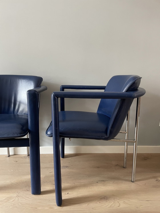 Image 1 of 4x Leolux Cachucha dining room chairs blue leather