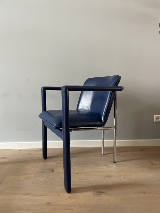 Image 1 of 4x Leolux Cachucha dining room chairs blue leather