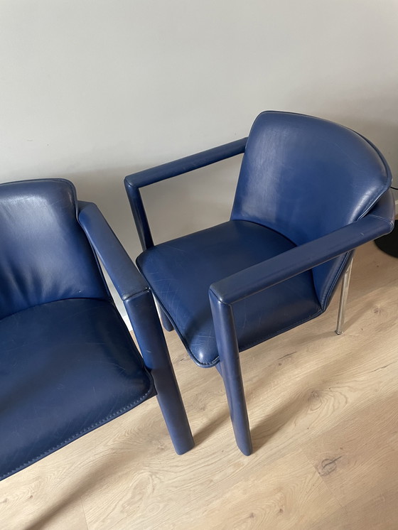 Image 1 of 4x Leolux Cachucha chaises de salle à manger en cuir bleu