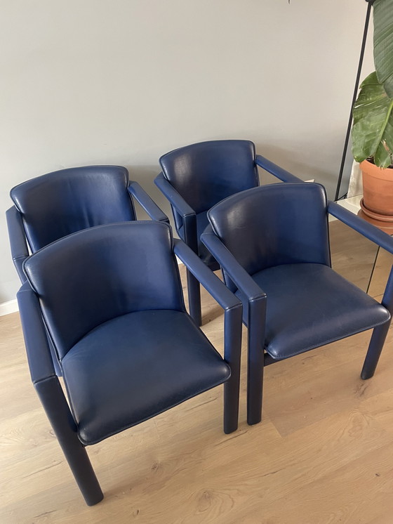 Image 1 of 4x Leolux Cachucha chaises de salle à manger en cuir bleu