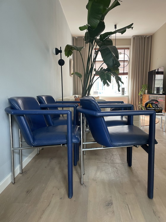 Image 1 of 4x Leolux Cachucha dining room chairs blue leather