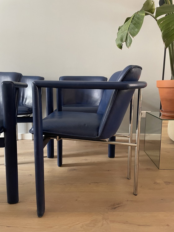 Image 1 of 4x Leolux Cachucha dining room chairs blue leather