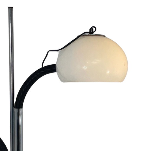 Space Age Design / MCM Floor lamp - Adjustable in height - Large arc with a white acrylic shade - Presumably Italian in the styl