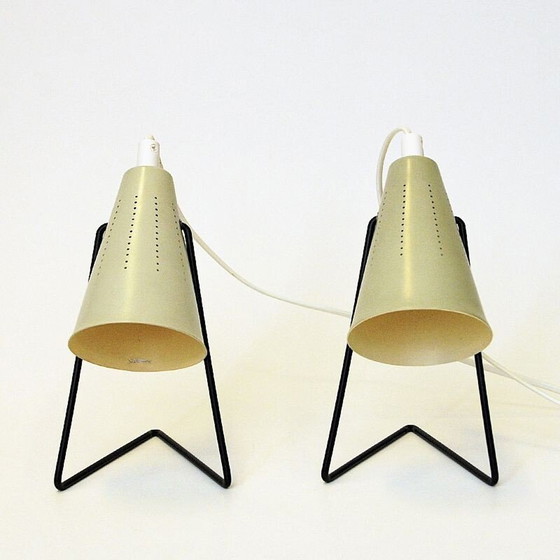 Image 1 of Pair of vintage creamy white metal table lamps by Svend Aage Holm-Sørensen for Asea, Sweden 1950