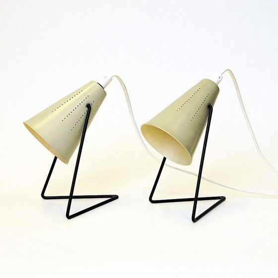 Image 1 of Pair of vintage creamy white metal table lamps by Svend Aage Holm-Sørensen for Asea, Sweden 1950